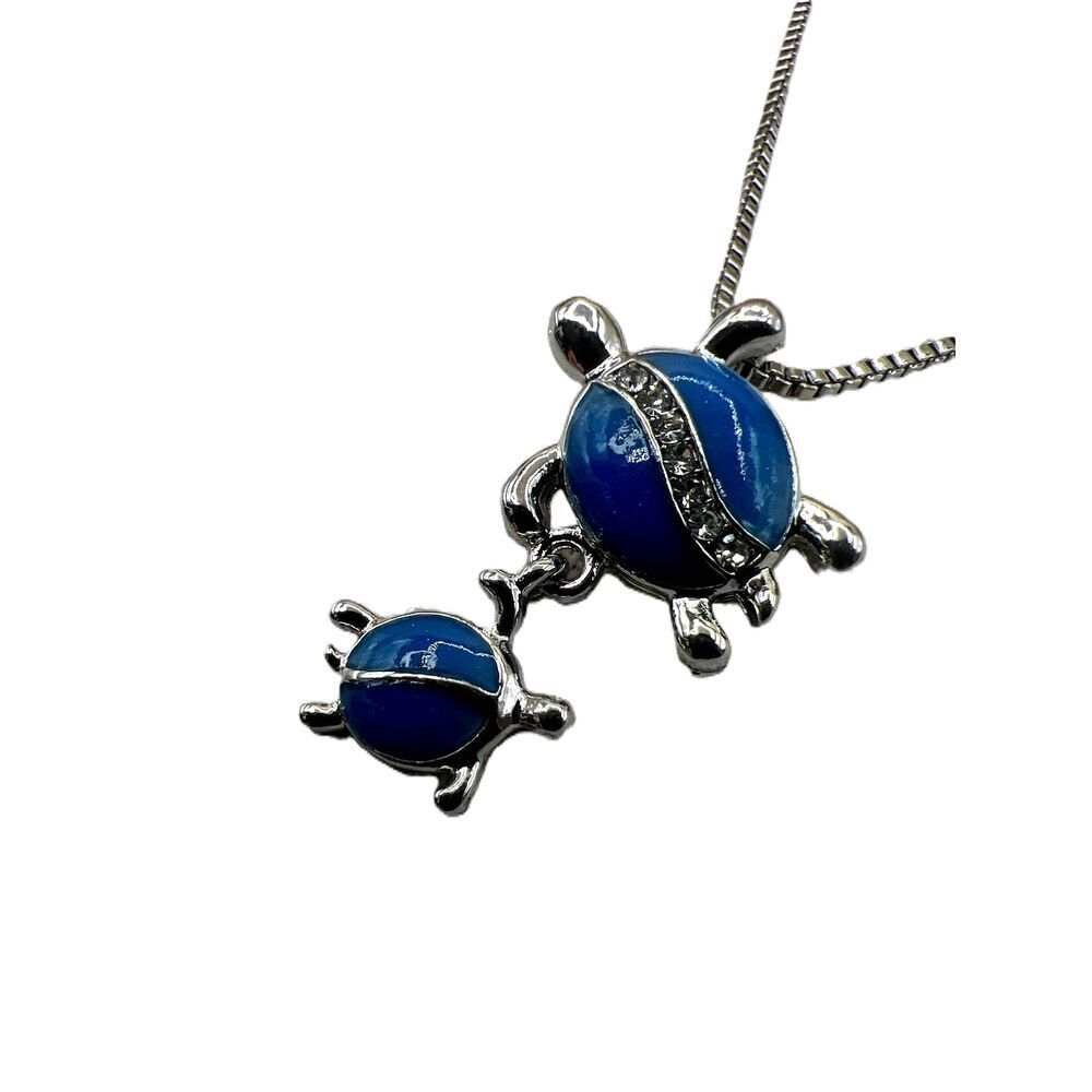 NEW Blue Enamel Crystal Inlay Turtle Design Pendant Necklace - Picture 3 of 10
